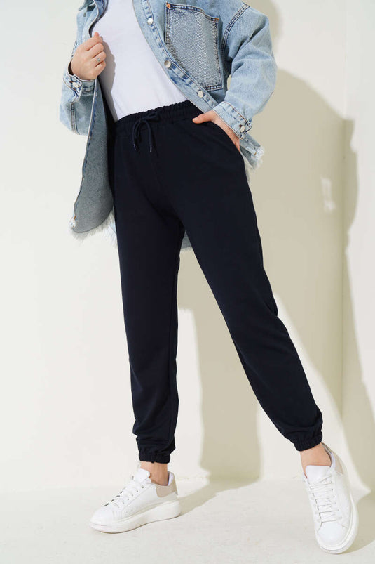 Pantalón Jogger Elástico Cintura Y Tobillo Azul Marino