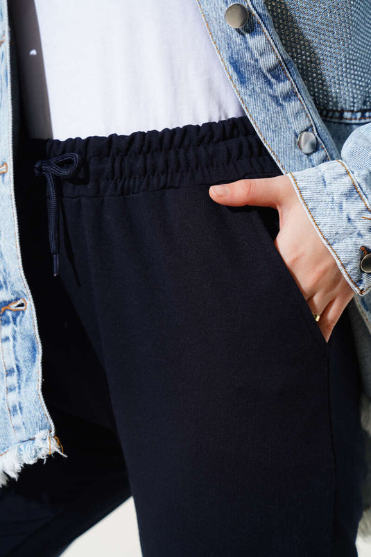 Bel Ve Bilek Lastikli Jogger Pantolon Lacivert