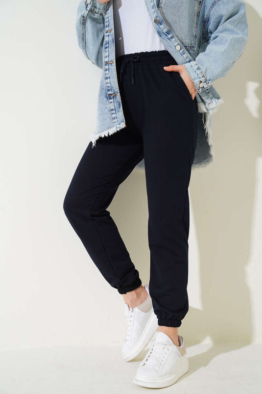 Pantalón Jogger Elástico Cintura Y Tobillo Azul Marino