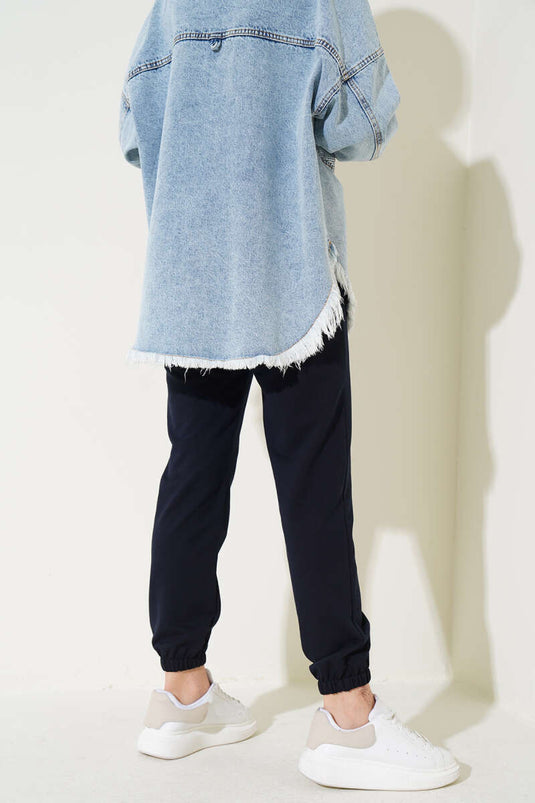 Bel Ve Bilek Lastikli Jogger Pantolon Lacivert