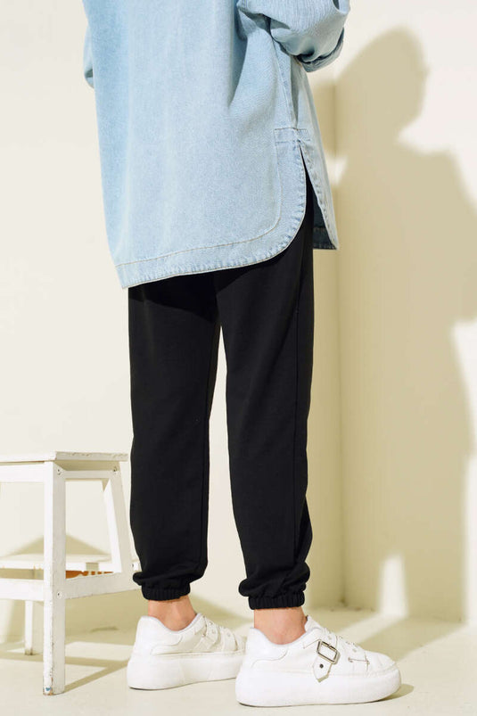 Bel Ve Bilek Lastikli Jogger Pantolon Siyah