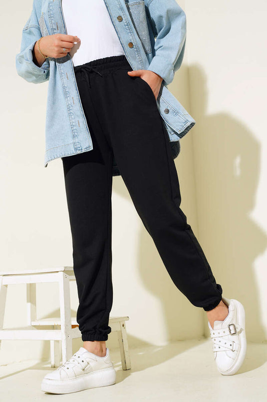 Bel Ve Bilek Lastikli Jogger Pantolon Siyah