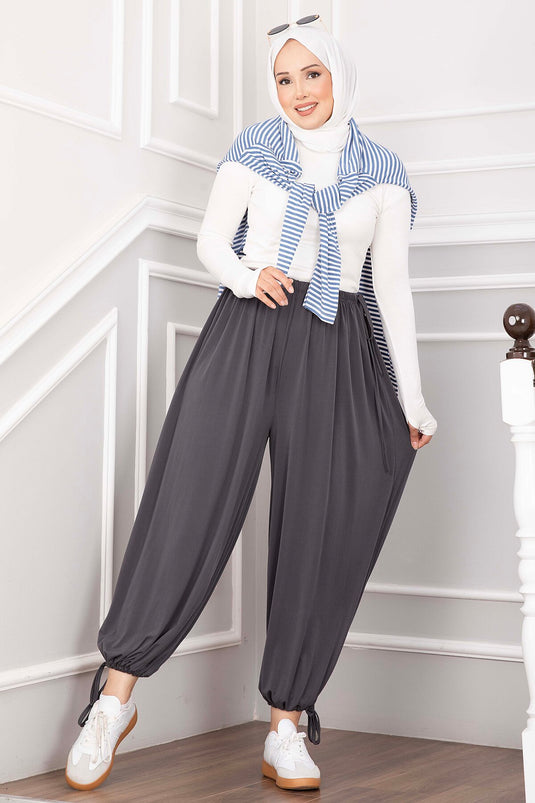 Bel Ve Paça Ayarlanabilir Şalvar Pantolon Füme