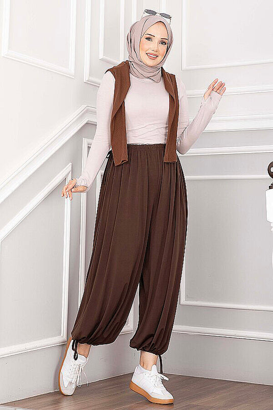 Verstellbare Taille Und Bündchen Salwar-Hosen In Tan