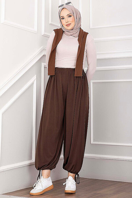 Verstellbare Taille Und Bündchen Salwar-Hosen In Tan