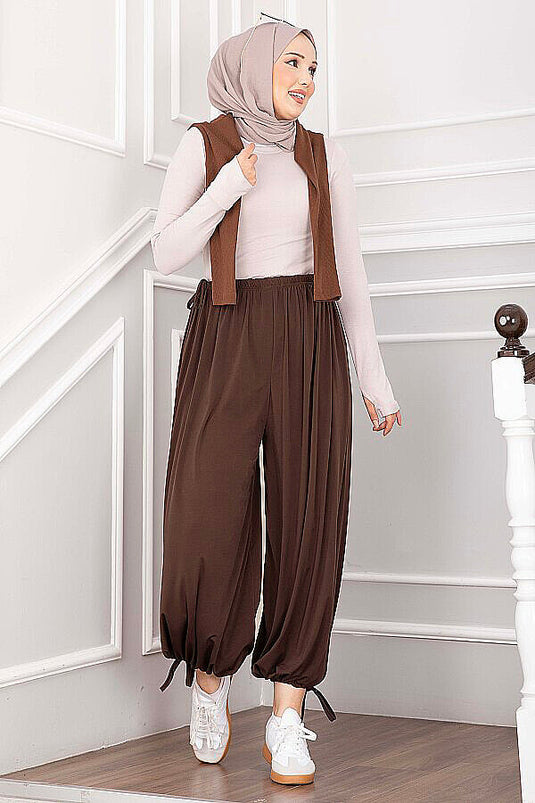 Verstellbare Taille Und Bündchen Salwar-Hosen In Tan