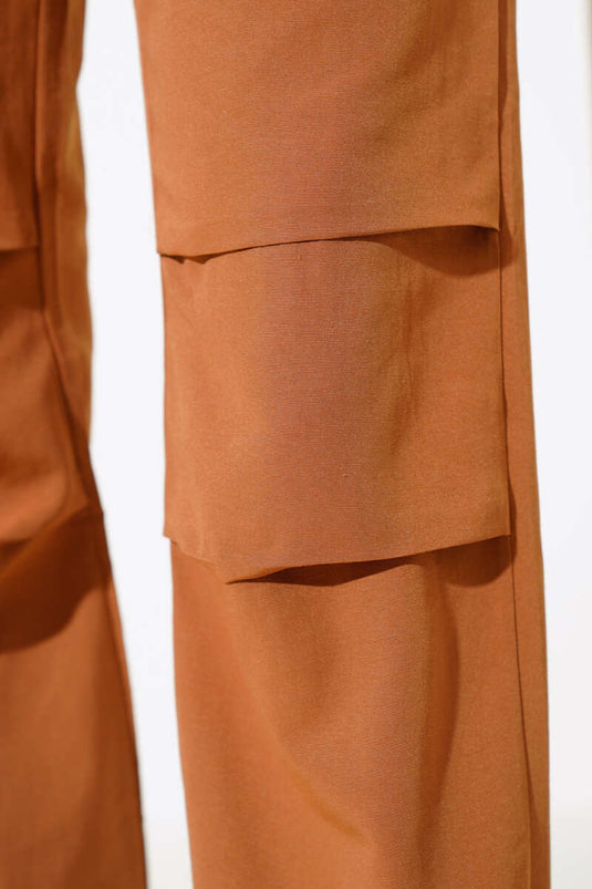 Pantalon parachute camel à taille et jambes élastiques