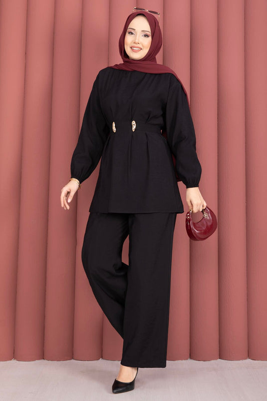 Ensemble deux pièces avec pantalon ajustable et broche Belde, noir