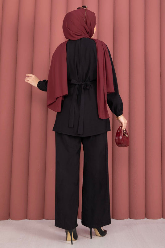 Ensemble deux pièces avec pantalon ajustable et broche Belde, noir