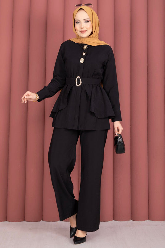 Belden Allerlli Gold Brosche Zweiteiler mit Hose Schwarz