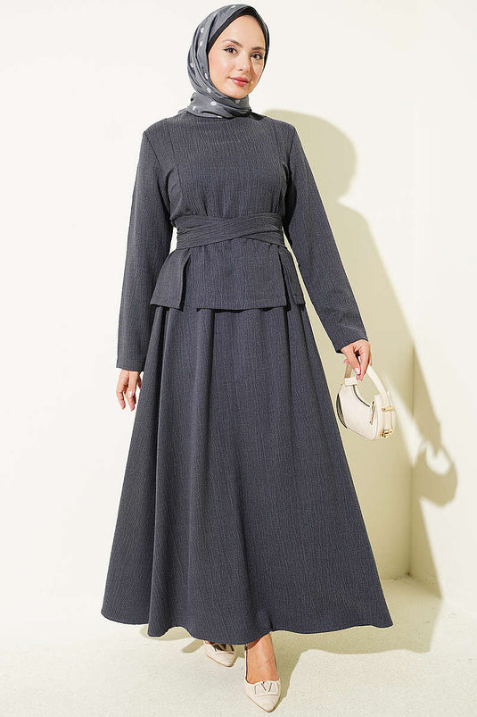 Ensemble Jupe Plissée À Lien En Anthracite