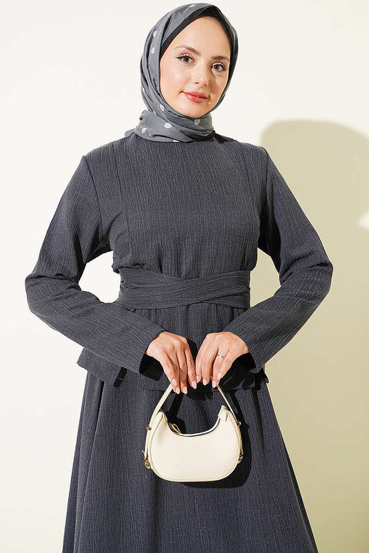 Ensemble Jupe Plissée À Lien En Anthracite