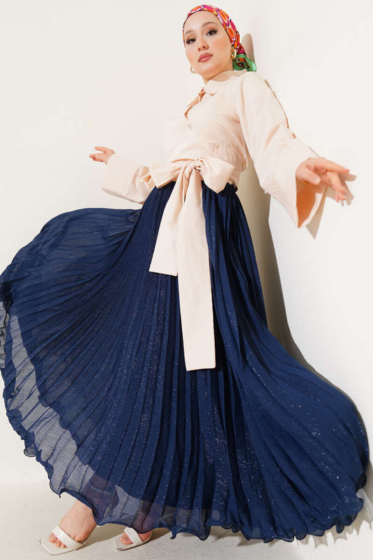 Belden Bağlama Detaylı Kısa Gömlek Bej