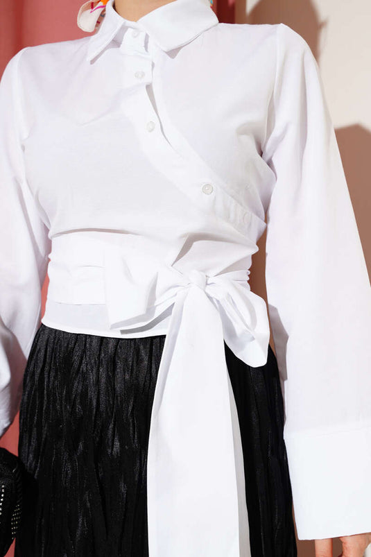 White Short Shirt with Belt Detail