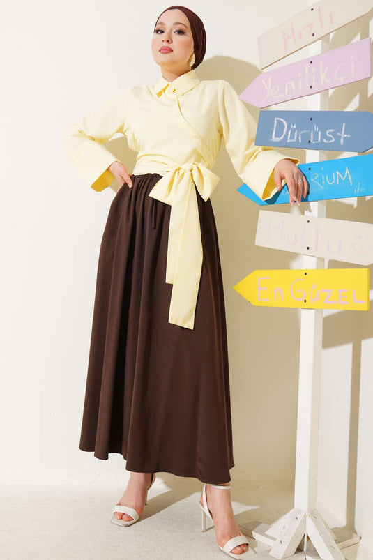 Waist Tie Detail Short Shirt Yellow