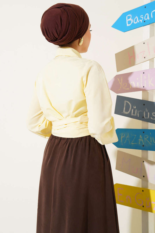 Waist Tie Detail Short Shirt Yellow