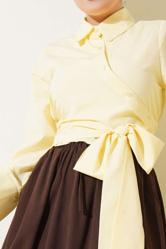 Waist Tie Detail Short Shirt Yellow