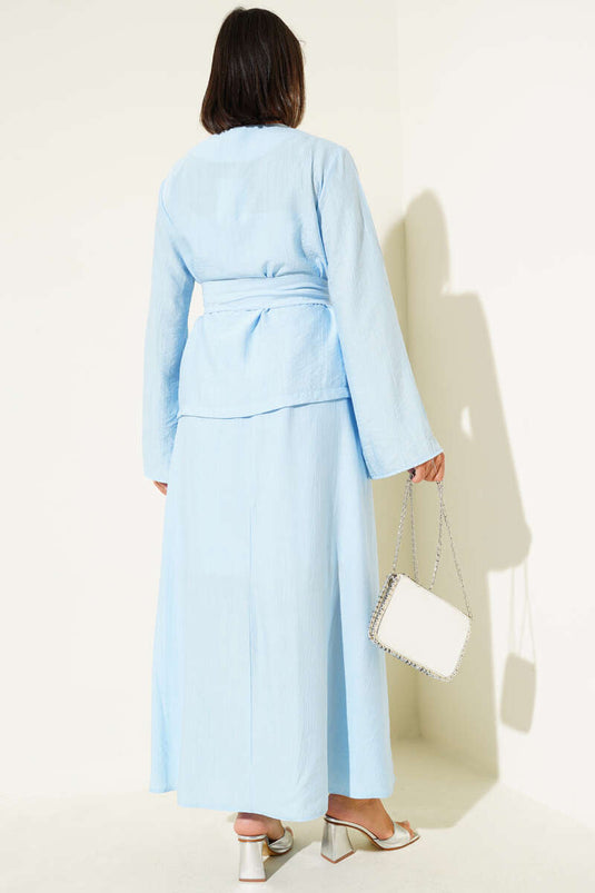 Belden Bağlamalı Etekli İkili Takım Mavi