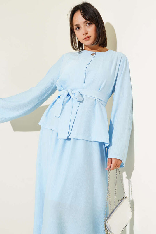 Belden Bağlamalı Etekli İkili Takım Mavi