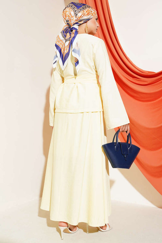 Belden Bağlamalı Etekli İkili Takım Sarı