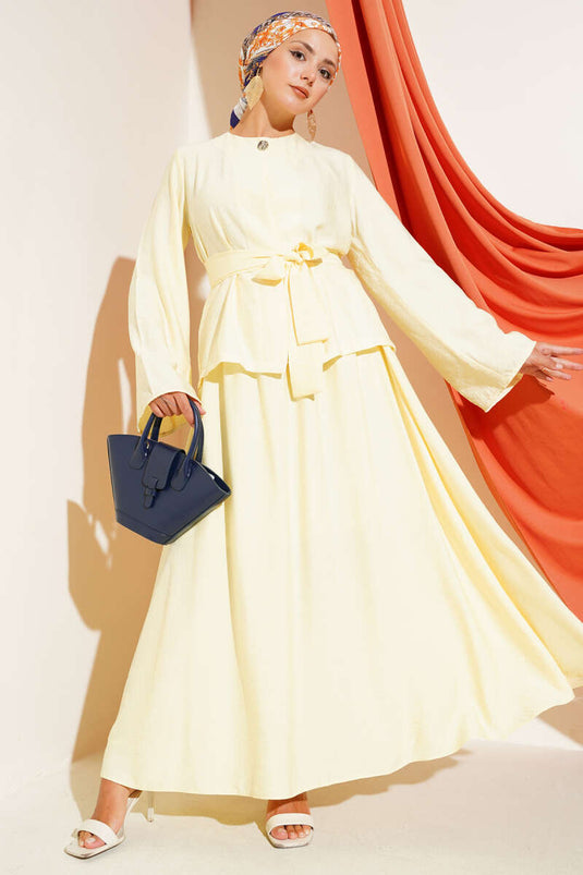 Belden Bağlamalı Etekli İkili Takım Sarı