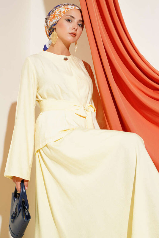 Belden Bağlamalı Etekli İkili Takım Sarı