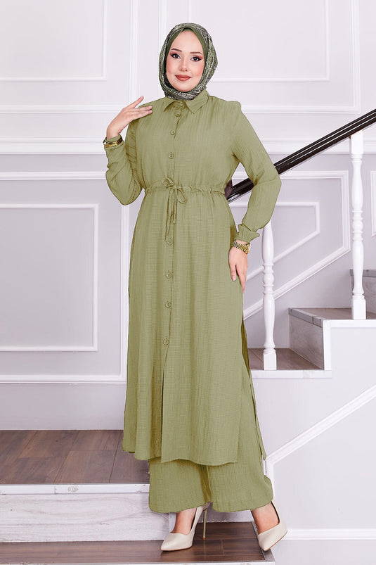 Ensemble hijab noué à la taille et pantalon, vert pistache