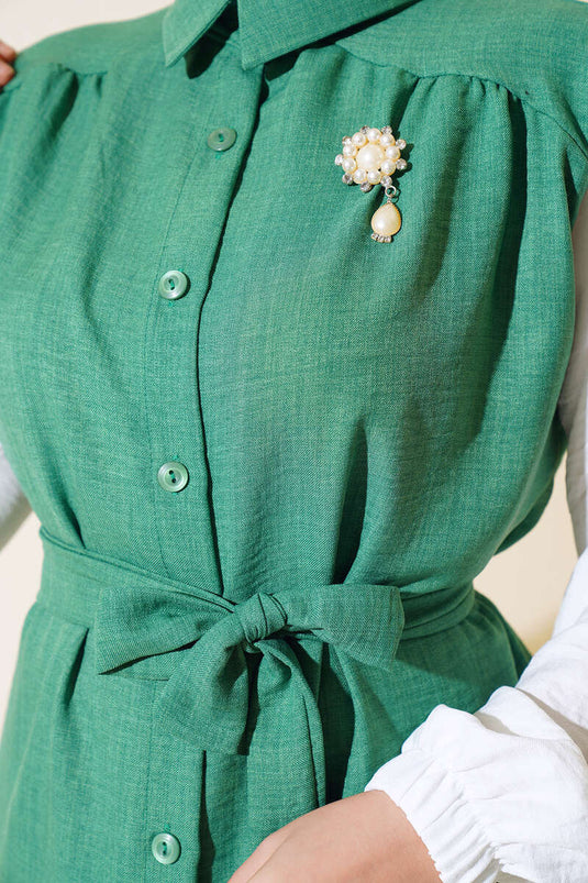 Costume Double Garni Ceinturé à La Taille Vert