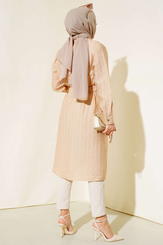 Belden Tünel Bağlamalı Uzun Tunik Bej