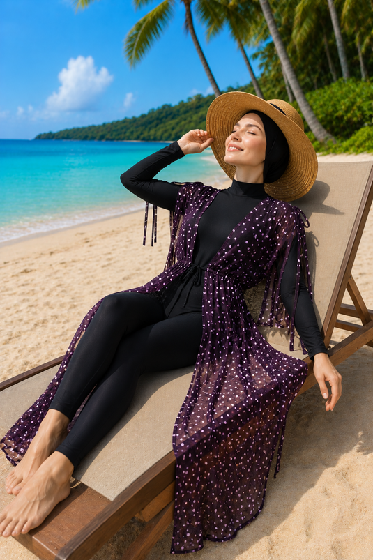 Buy Adjustable Patterned Chiffon Long Pareo Plum
