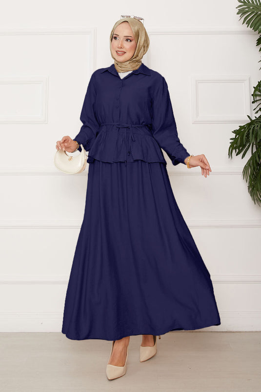 Ensemble Deux Pièces Fraise avec Jupe à Détail Lacet Bleu Saks