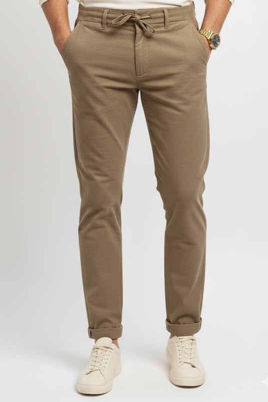 بنطال مخملي بخصر برباط، بيج