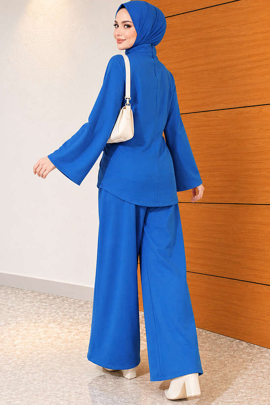 Belted Basic Two-Piece Set In Blue