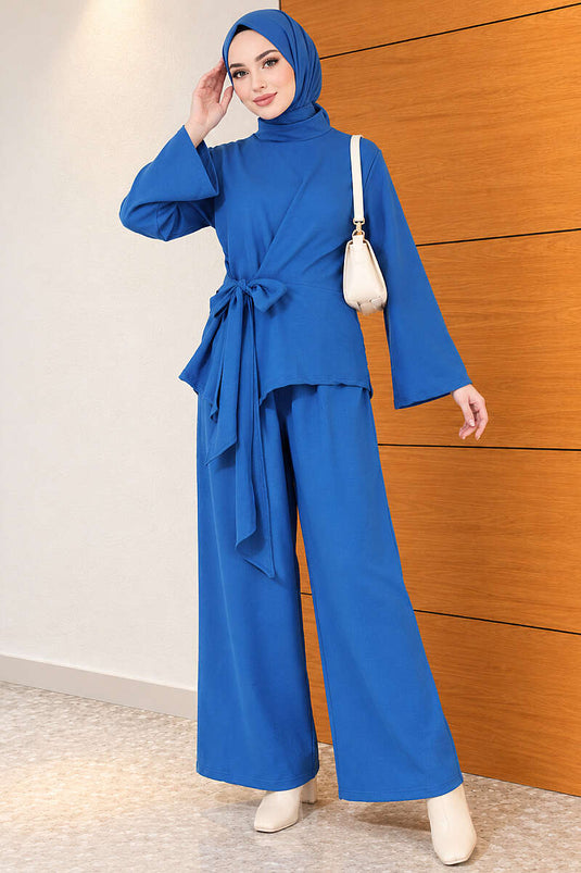 Belted Basic Two-Piece Set In Blue