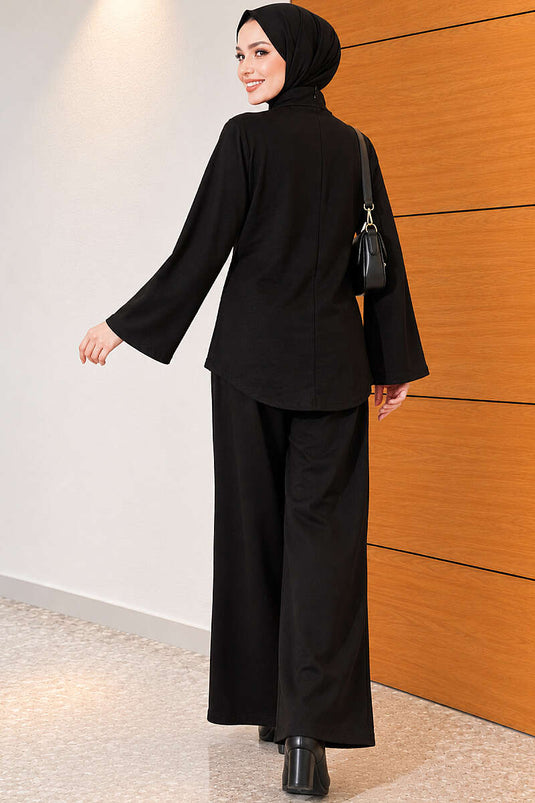 Belted Basic Two-Piece Set Black