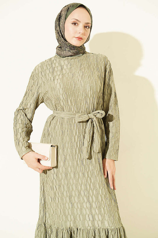 Abito Embossed Con Cintura In Verde Menta