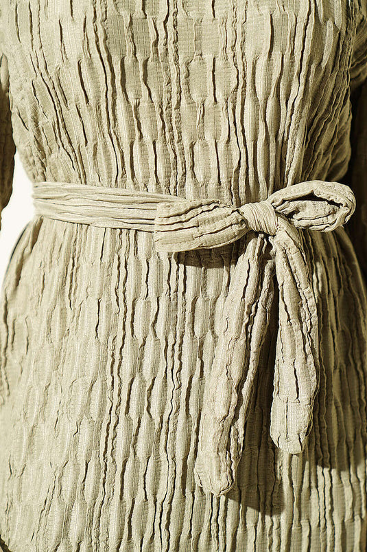 Abito Embossed Con Cintura In Verde Menta