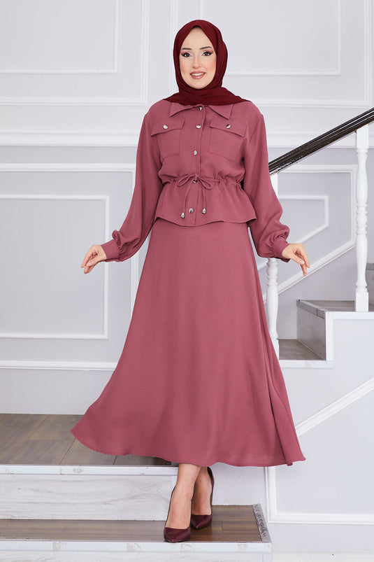 Pink Ruffled Double Pocket Skirt Set