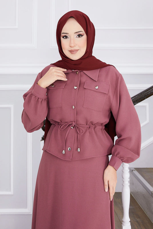 Pink Ruffled Double Pocket Skirt Set