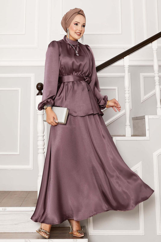 Tailleur jupe en satin avec ceinture plissée Poudre