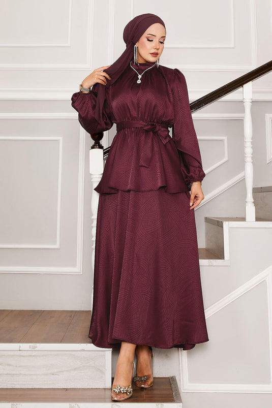 Costume jacquard avec ceinture et cordon de serrage à la taille, rouge bordeaux