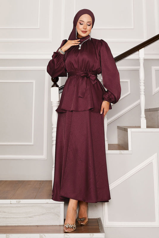 Costume jacquard avec ceinture et cordon de serrage à la taille, rouge bordeaux