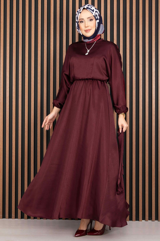 Robe voilée à ceinture froncée bordeaux Beli