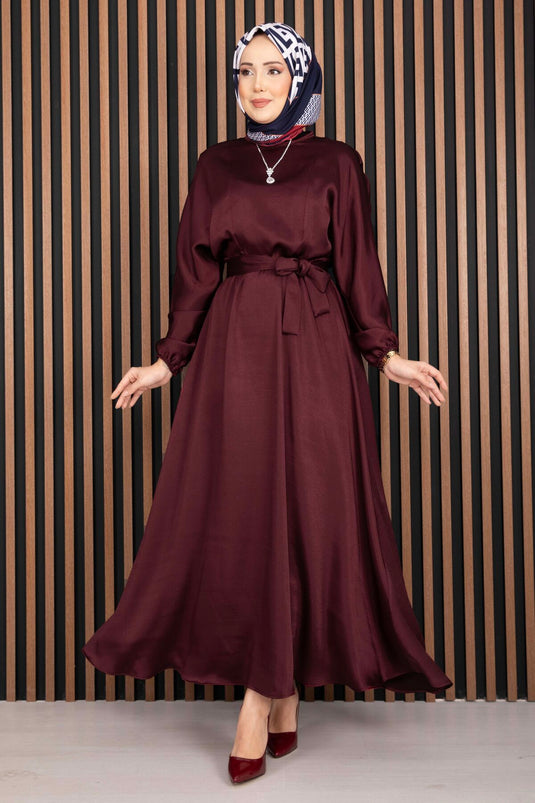 Robe voilée à ceinture froncée bordeaux Beli