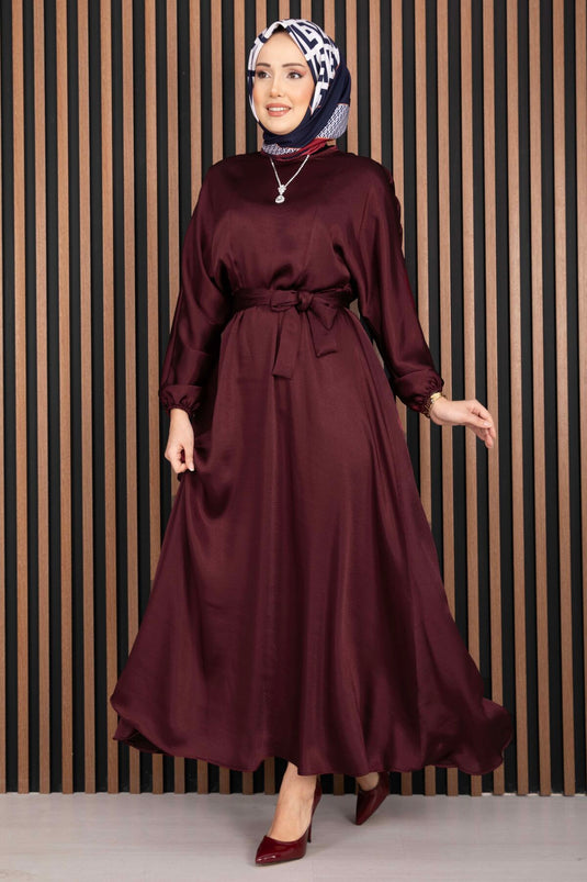 Robe voilée à ceinture froncée bordeaux Beli