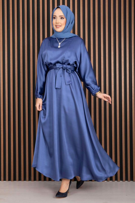 Robe voilée à ceinture froncée Beli indigo