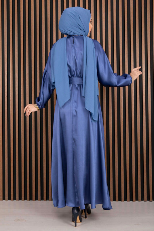 Robe voilée à ceinture froncée Beli indigo