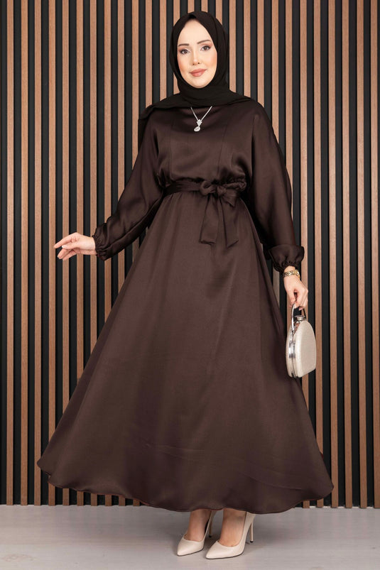 Robe voilée à ceinture froncée Beli Marron