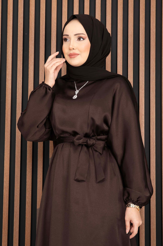 Robe voilée à ceinture froncée Beli Marron