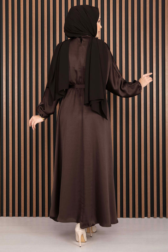 Robe voilée à ceinture froncée Beli Marron